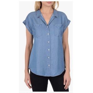 Jachs Girlfriend Cap Sleeve Button Down Chambray Top